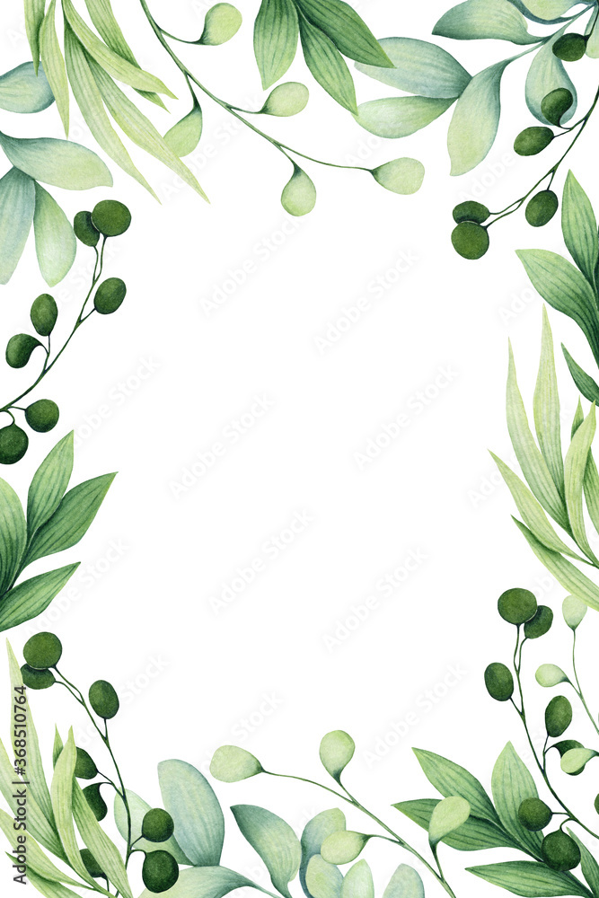Card Template with Watercolor Lush Foliage Card Template with Watercolor Lush Foliage