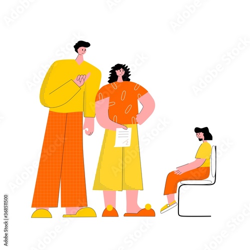 Tired frustrated young parents with naughty kids. Brawl in the Family.The negative aspects of family relationships.