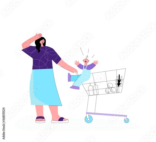 Tired exhausted mother with naughty kids. Brawl in the Family.The negative aspects of family relationships.