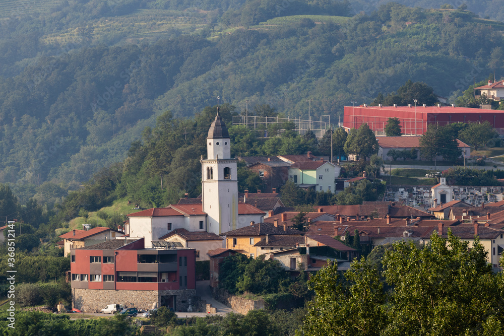 Small European village with church. 