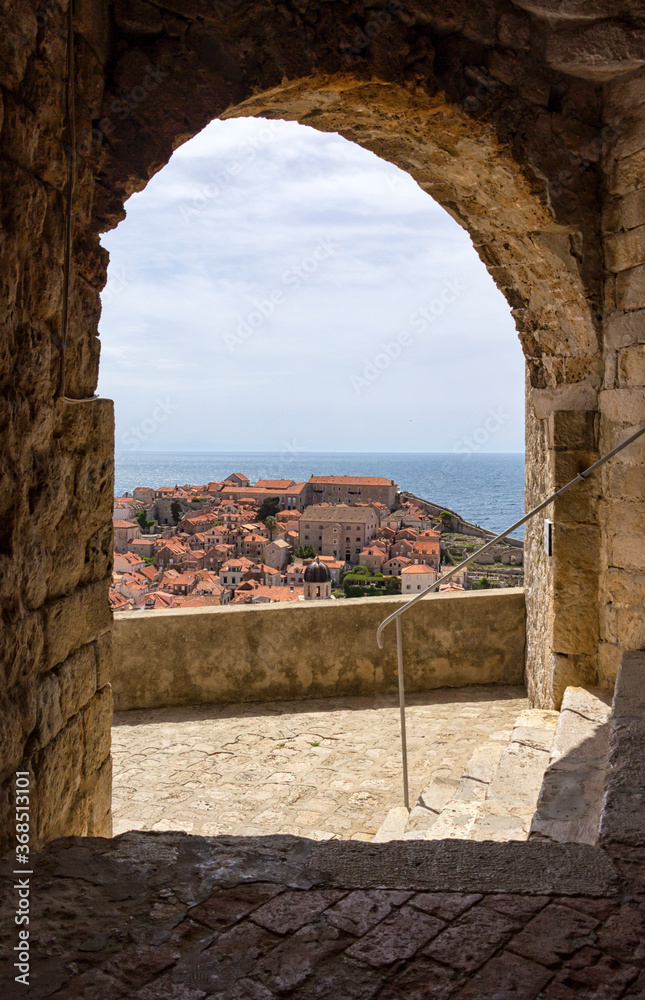 View from the fortress Dubrovnik on parts of the medieval city. One can walk around on the ramparts the city.