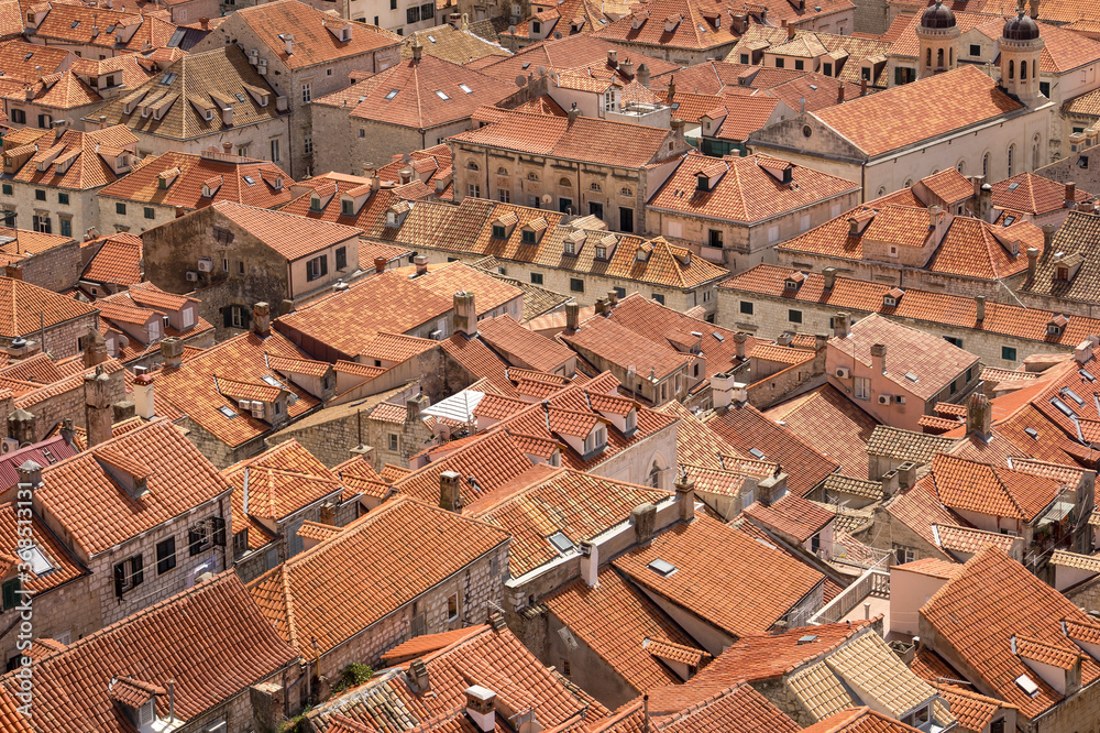 View from the fortress Dubrovnik on parts of the medieval city. One can walk around on the ramparts the city.