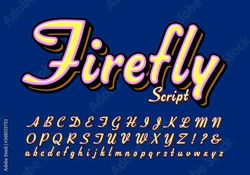 Firefly Vector Script; A Vintage Style Semi-Casual Brush Script with Strong Saturated Colors