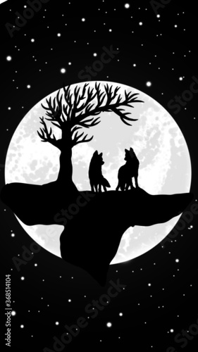 Wolves howling in full moon.