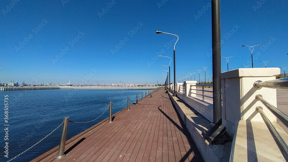 Pier in Caspian Sea Baku Boulevard. Sea view from Baku city boulevard pier.