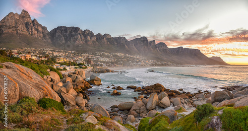 Maiden's Cove and Camps Bay with 12 apostles at the background, Cape Town, South Africa