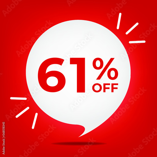 61% off. Banner with sixty-one percent discount. White bubble on a red background vector.