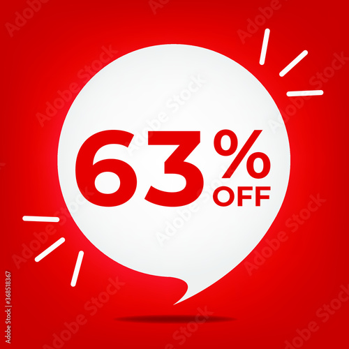 63% off. Banner with sixty-three percent discount. White bubble on a red background vector.