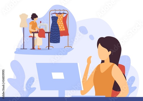 Business people dreaming concept flat vector illustration. Cartoon young businesswoman character sitting at office workplace with dream of new interesting hobby professional activity isolated on white
