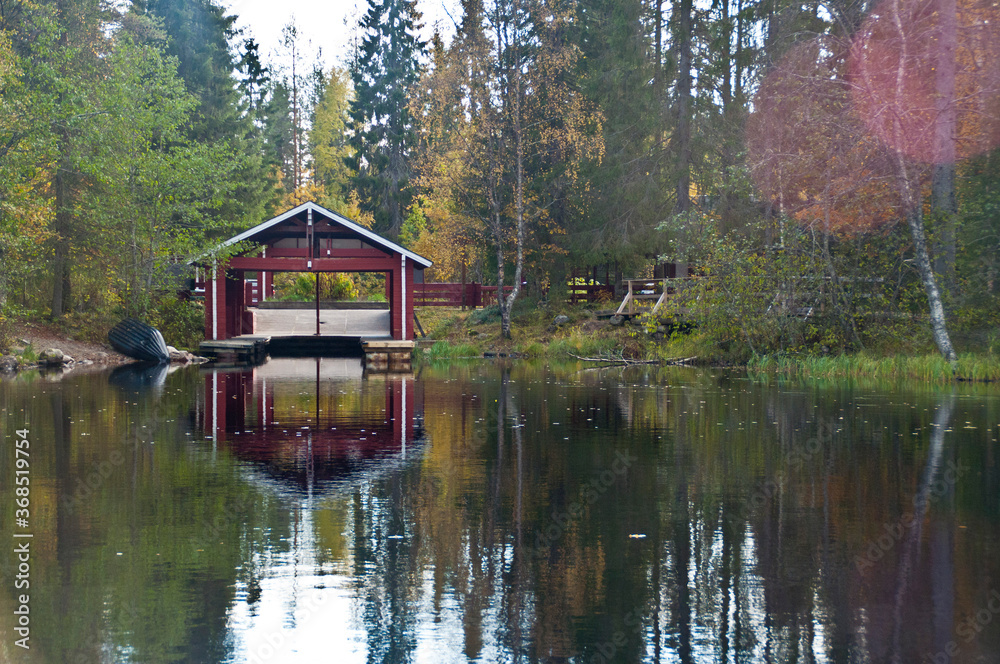 Boat house in a small canyon in a national park in East-Finland Boat house in a small canyon in a national park in East-Finland