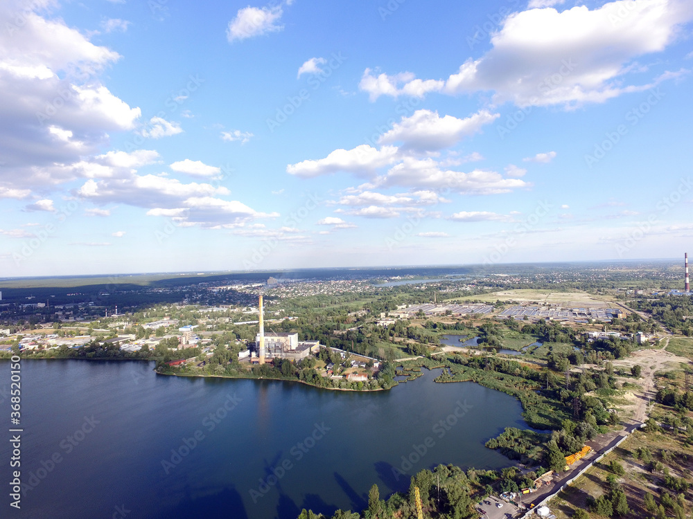 Fototapeta premium Aerial view of the saburb landscape (drone image). Near Kiev