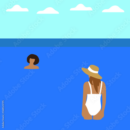 
Two female characters in the sea or ocean