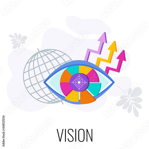 Business vision statement. Eye out of segments. Flat vector style illustration