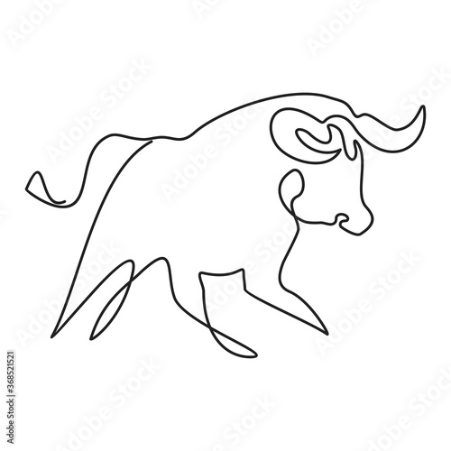 Silhouette of an attacking running bull drawn with one line