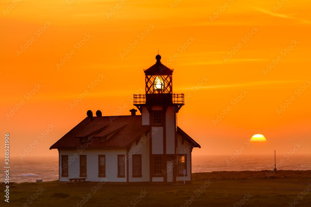Point Cabrillo lighthouse at Cape Cabrillo Light Station State Historic Park near Mendocino, california.