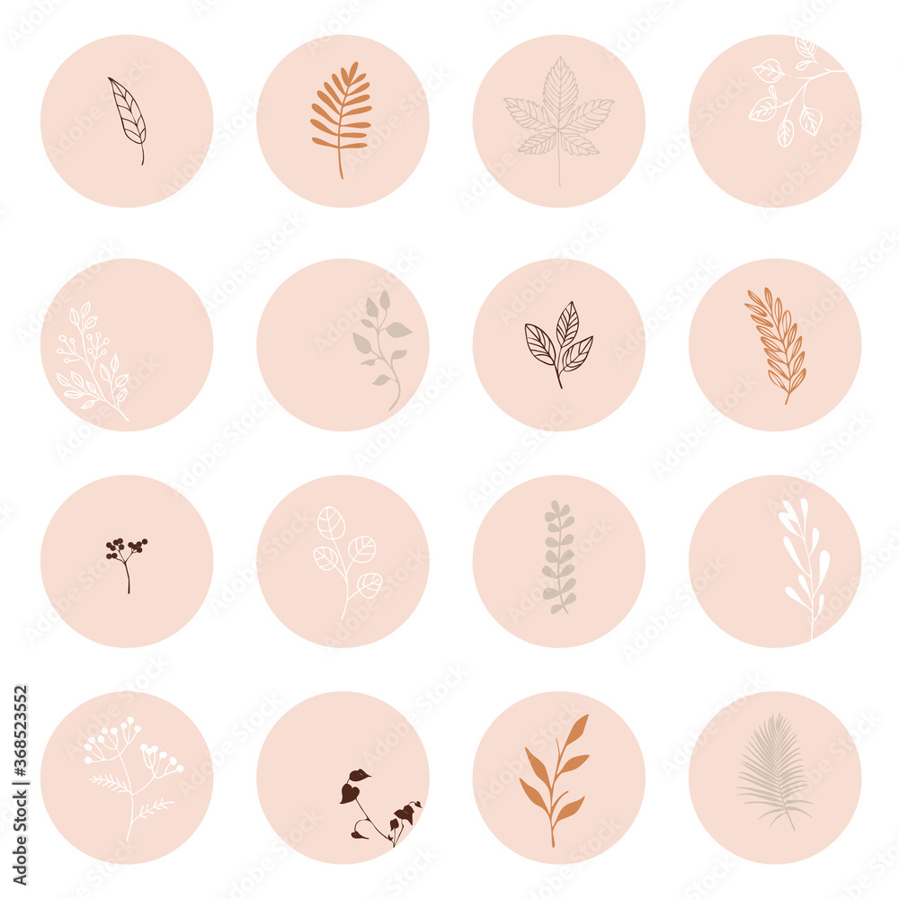Instagram cover highlight icon.Flower logo element.Hand drawn plants.Vector logo element.Botanical line art.