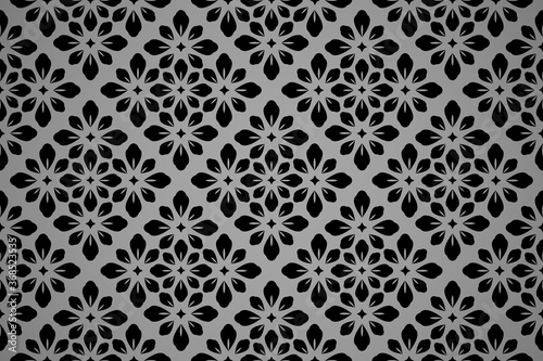 Flower geometric pattern. Seamless vector background. Black and gray ornament