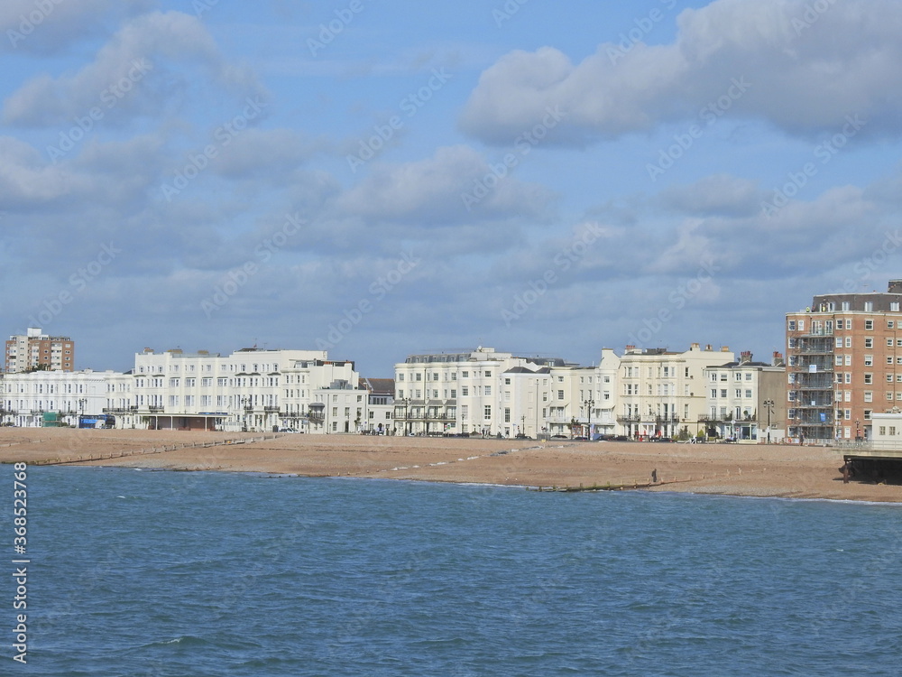 Seaside city buildings - view from the sea