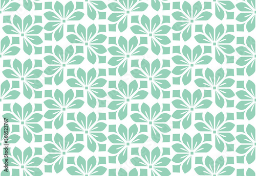 Flower geometric pattern. Seamless vector background. White and green ornament. Ornament for fabric, wallpaper, packaging. Decorative print