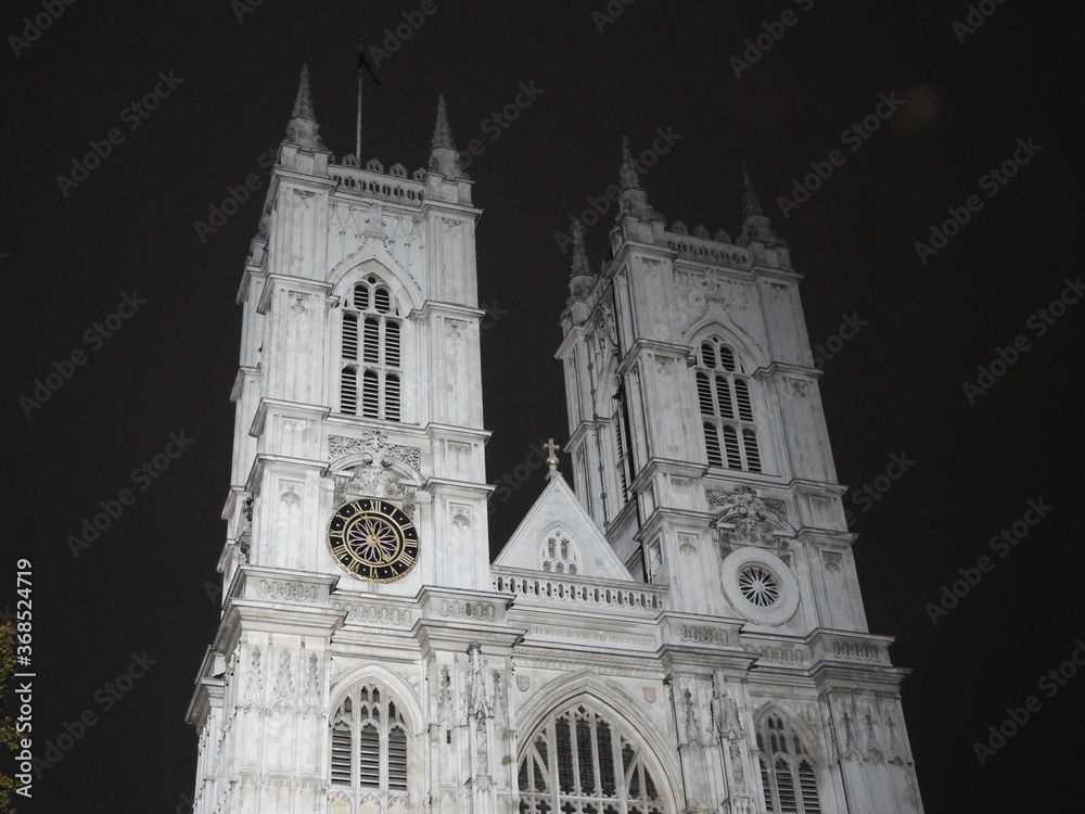 Two illuminated towers of the cathedral in London