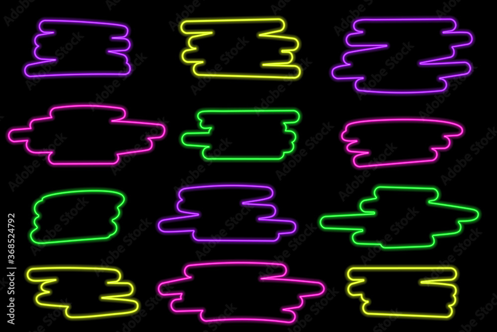 Obraz premium Set of bright neon frames for speech bubbles. Freeform in the form of brush strokes. Vector illustration.