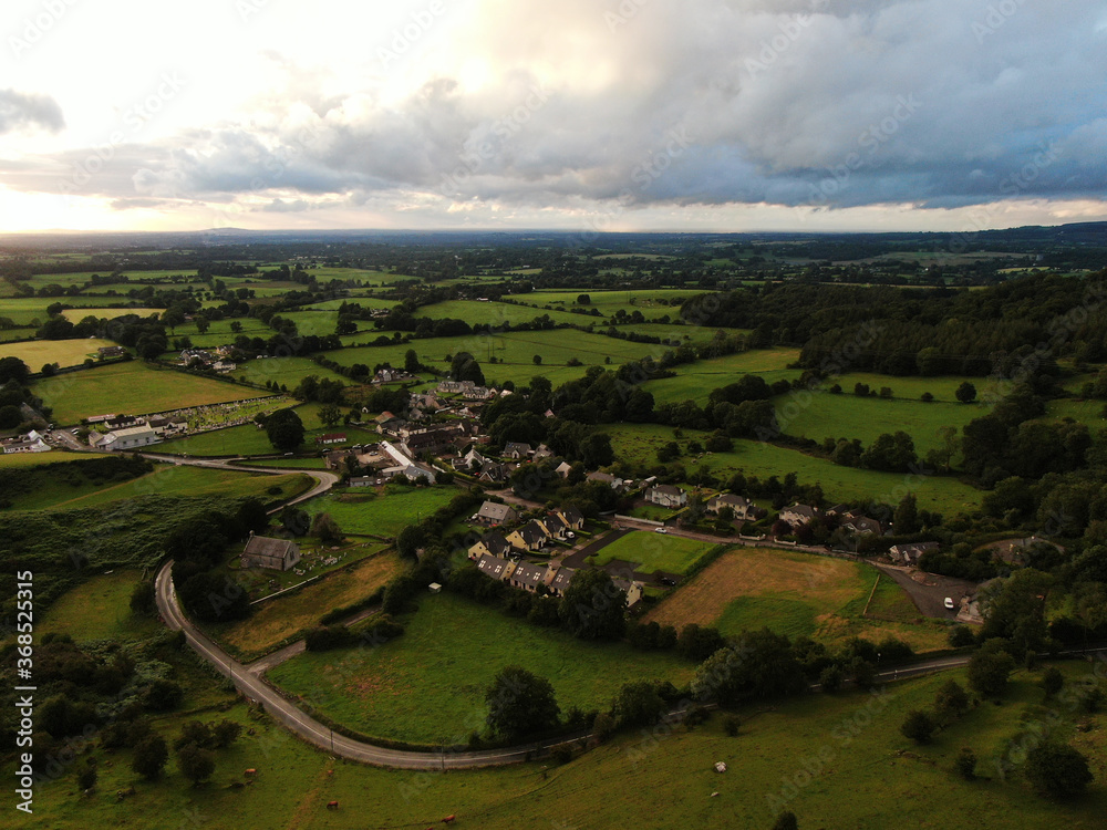 WICKLOW, IRELAND - JULY 25, 2020: An aerial view of Hollywood village in County Wicklow.