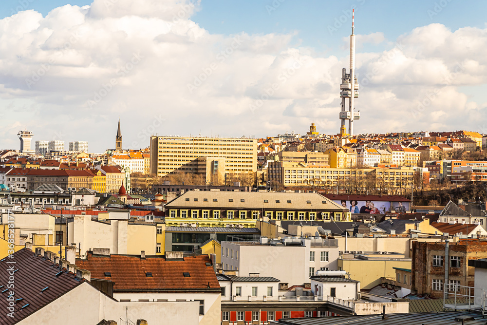 Czech Republic Prague March 2019. Urban landscape roofs of a European city sunny day walk tourism