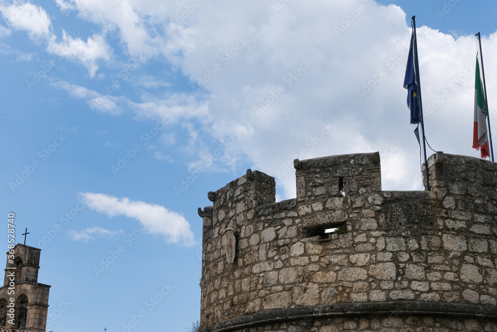 external walls of the medieval castle of celano in abruzzo italy