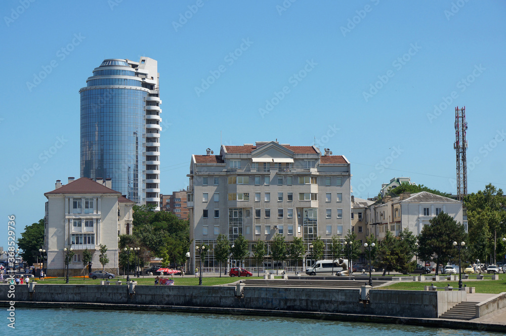 View of the city of Novorossiysk. Embankment and high-rise building Corn
