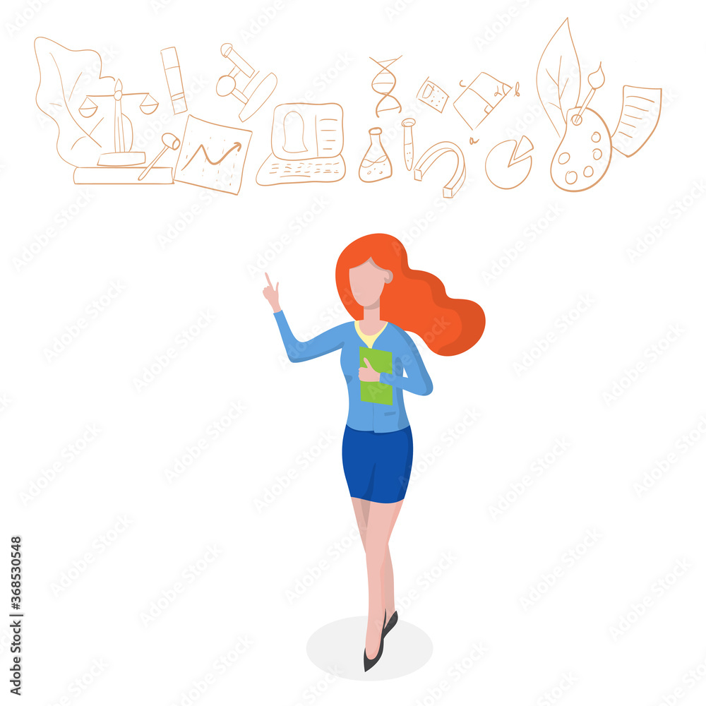 Cute girl with red hair chooses which profession to go to Cute girl with red hair chooses which profession to go to