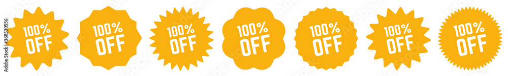 100 Percent OFF Discount Tag Orange | Special Offer Icon | Sale Sticker | Deal Label | Variations