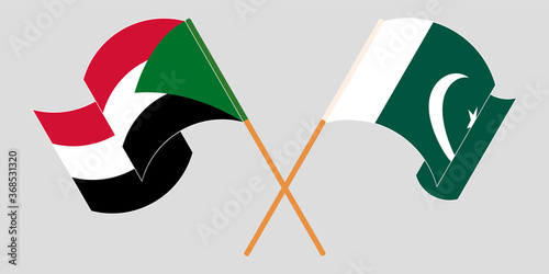 Crossed and waving flags of Pakistan and Sudan
