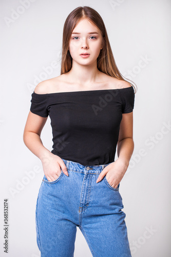 Closeup portrait of a young beautiful woman photo