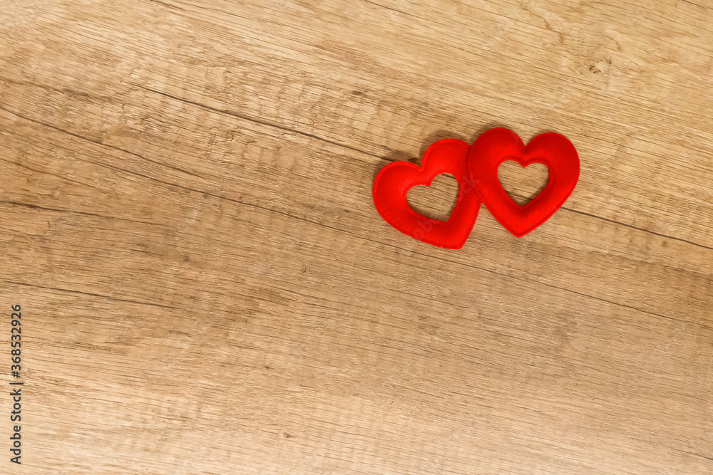 couple of hearts red symbol of love wooden background base copy space on wooden background couple of hearts red symbol of love wooden background base copy space on wooden background