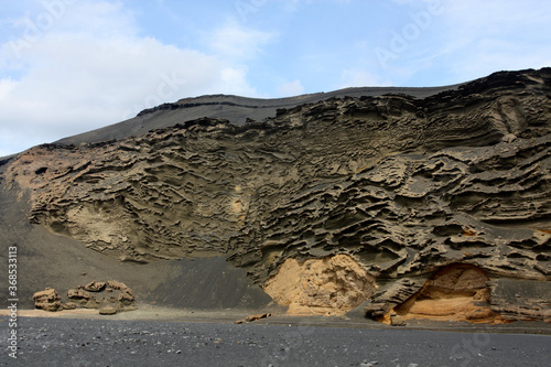 Colorful cliffs and black sand  Lanzarote  Canary Islands
