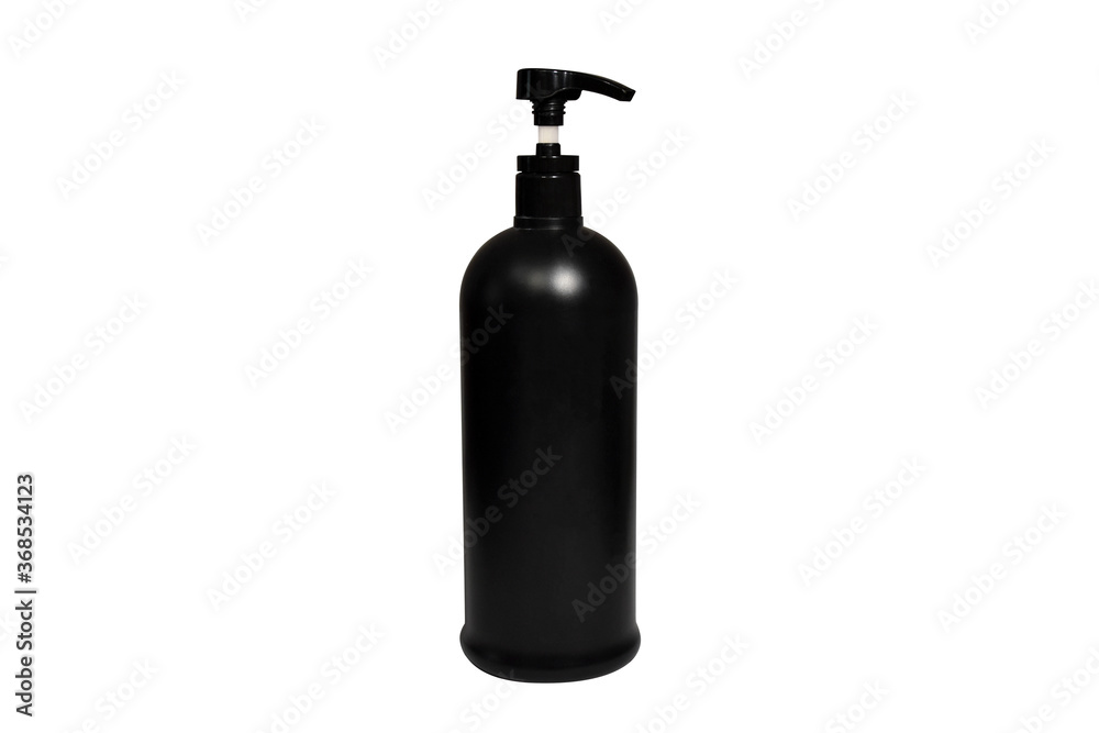 Black shampoo, balsam hair, body lotion, shower gel bottle. Isolated cosmetics mockup packaging on white background Black shampoo, balsam hair, body lotion, shower gel bottle. Isolated cosmetics mockup packaging on white background