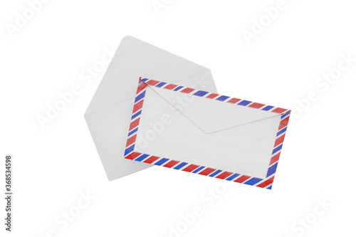 Two types of post envelopes, traditional white, and hand-printed par avon envelope on isolated white background, 3d illustration