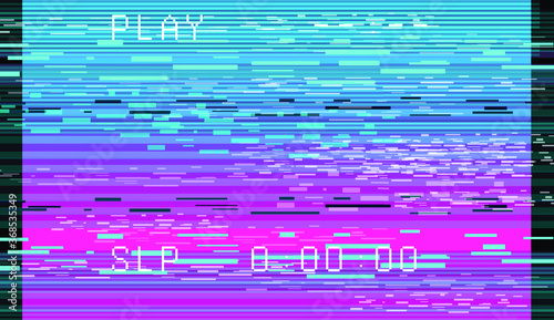 Abstract background with pixel noise artifacts. Glitched old-school screen with digital datamoshing VHS effect, an old analog video recording on tape cassette.