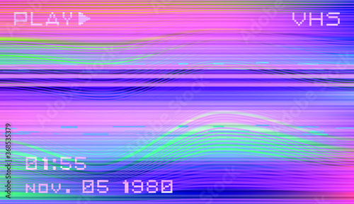 Abstract background with pixel noise artifacts. Glitched old-school screen with digital datamoshing VHS effect, an old analog video recording on tape cassette.