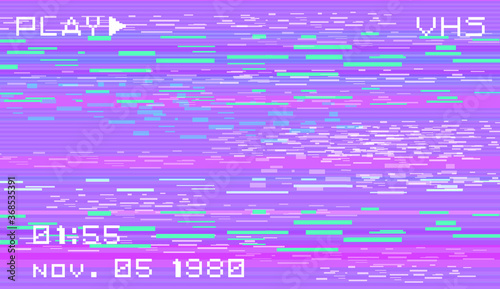 Abstract background with pixel noise artifacts. Glitched old-school screen with digital datamoshing VHS effect, an old analog video recording on tape cassette.