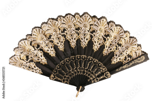 black and gold lace fan