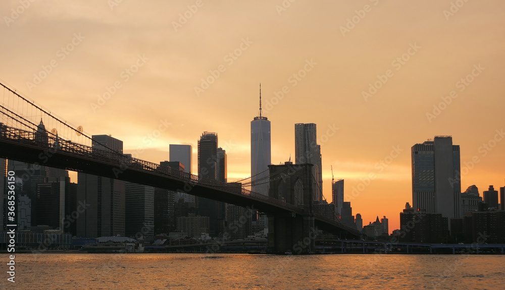landscape of lower manhattan at sunset time 