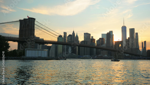 landscape of lower manhattan at sunset time 