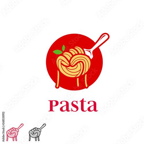 Spaghetti fist on fork pasta ramen noodle logo in hand punch fist shape icon symbol of freedom power fighter spirit
