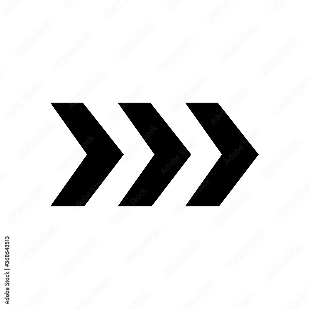 three forward arrows icon, silhouette style three forward arrows icon, silhouette style