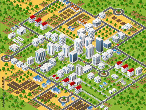 Urban plan pattern map. Isometric landscape structure of city buildings