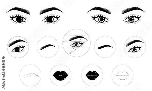 Permanent makeup icons set storys, eyes, lash, lips, brows