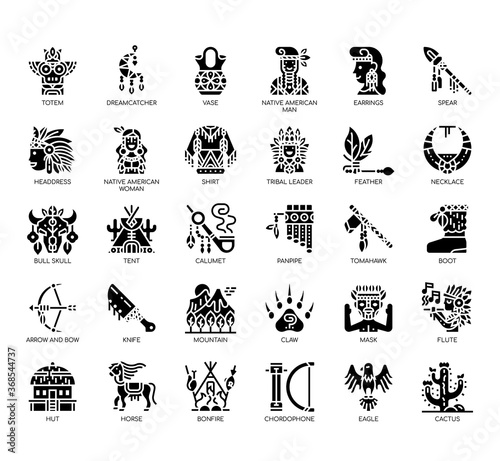 Set of native american thin line and pixel perfect icons for any web and app project.
