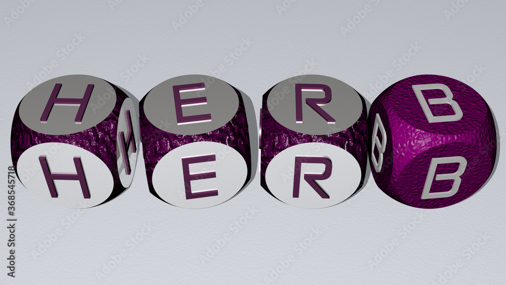 combination of HERB built by cubic letters from the top perspective, excellent for the concept presentation. background and green