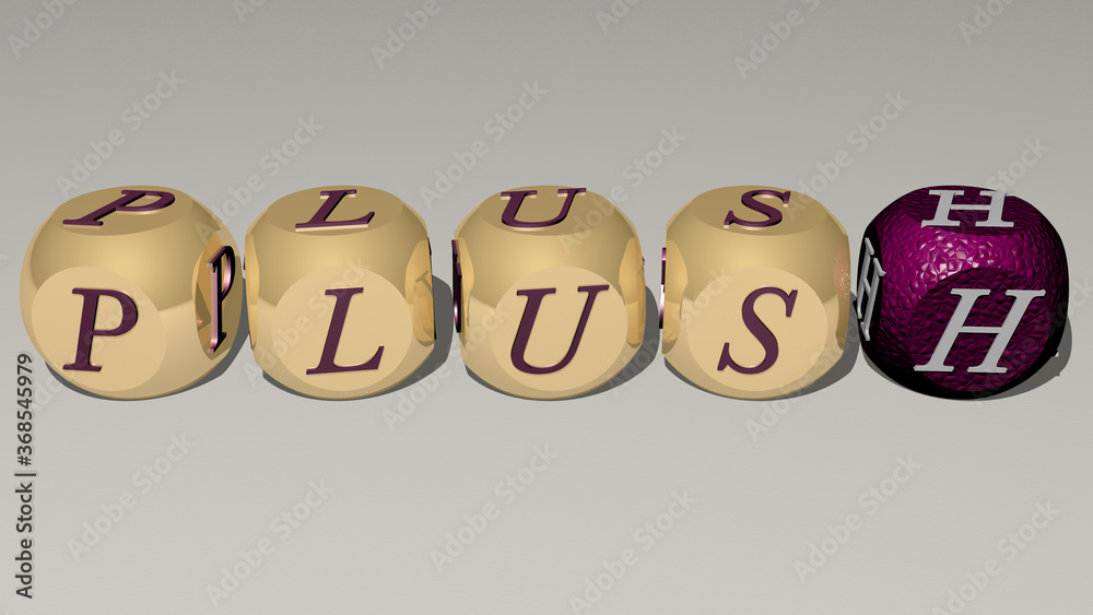 combination of PLUSH built by cubic letters from the top perspective, excellent for the concept presentation. background and toy combination of PLUSH built by cubic letters from the top perspective, excellent for the concept presentation. background and toy